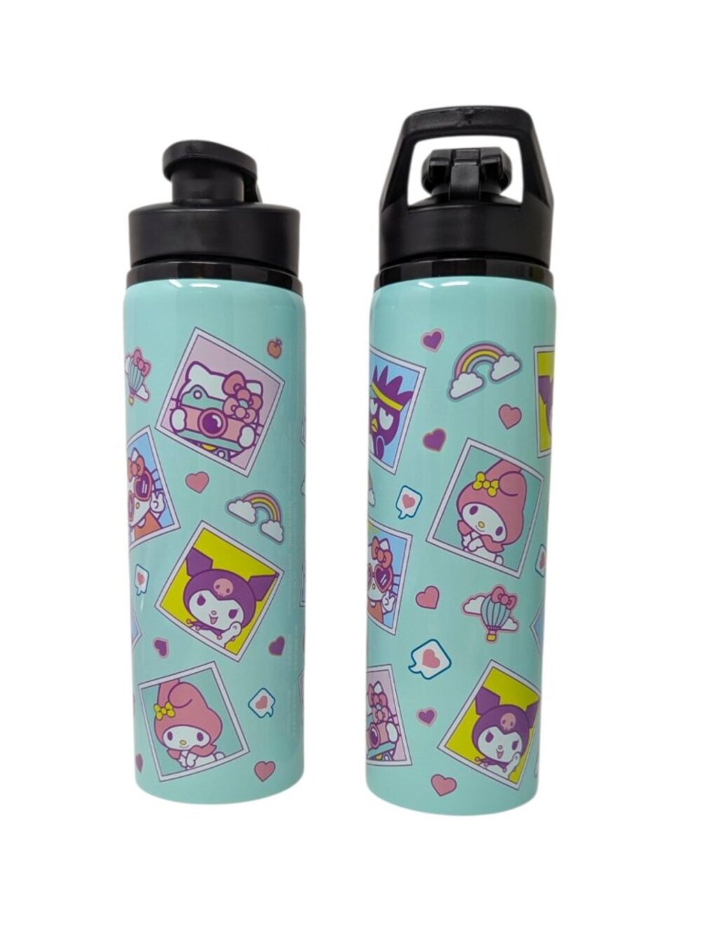 Two Teal Sanrio Hello Kitty Kuromi My Melody Badtz Maru Polaroids Water Bottles